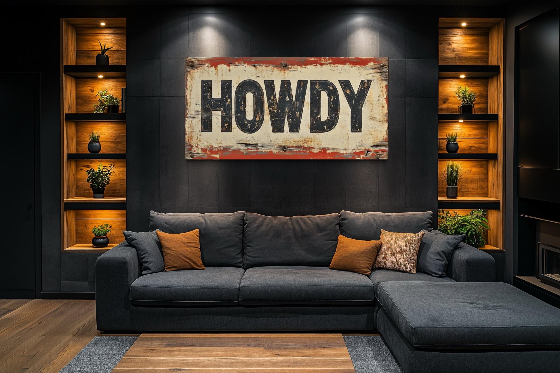 Rustic "Howdy" Sign Framed Canvas Wall Art