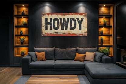 Rustic "Howdy" Sign Framed Canvas Wall Art