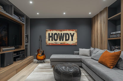Rustic "Howdy" Sign Framed Canvas Wall Art