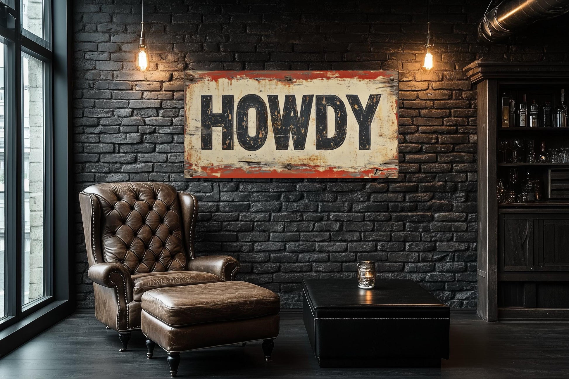Rustic "Howdy" Sign Framed Canvas Wall Art