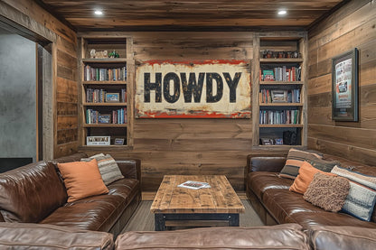 Rustic "Howdy" Sign Framed Canvas Wall Art