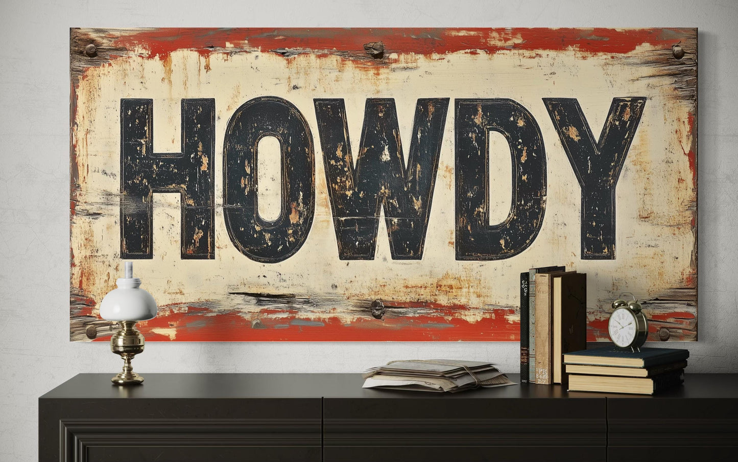 Rustic "Howdy" Sign Framed Canvas Wall Art
