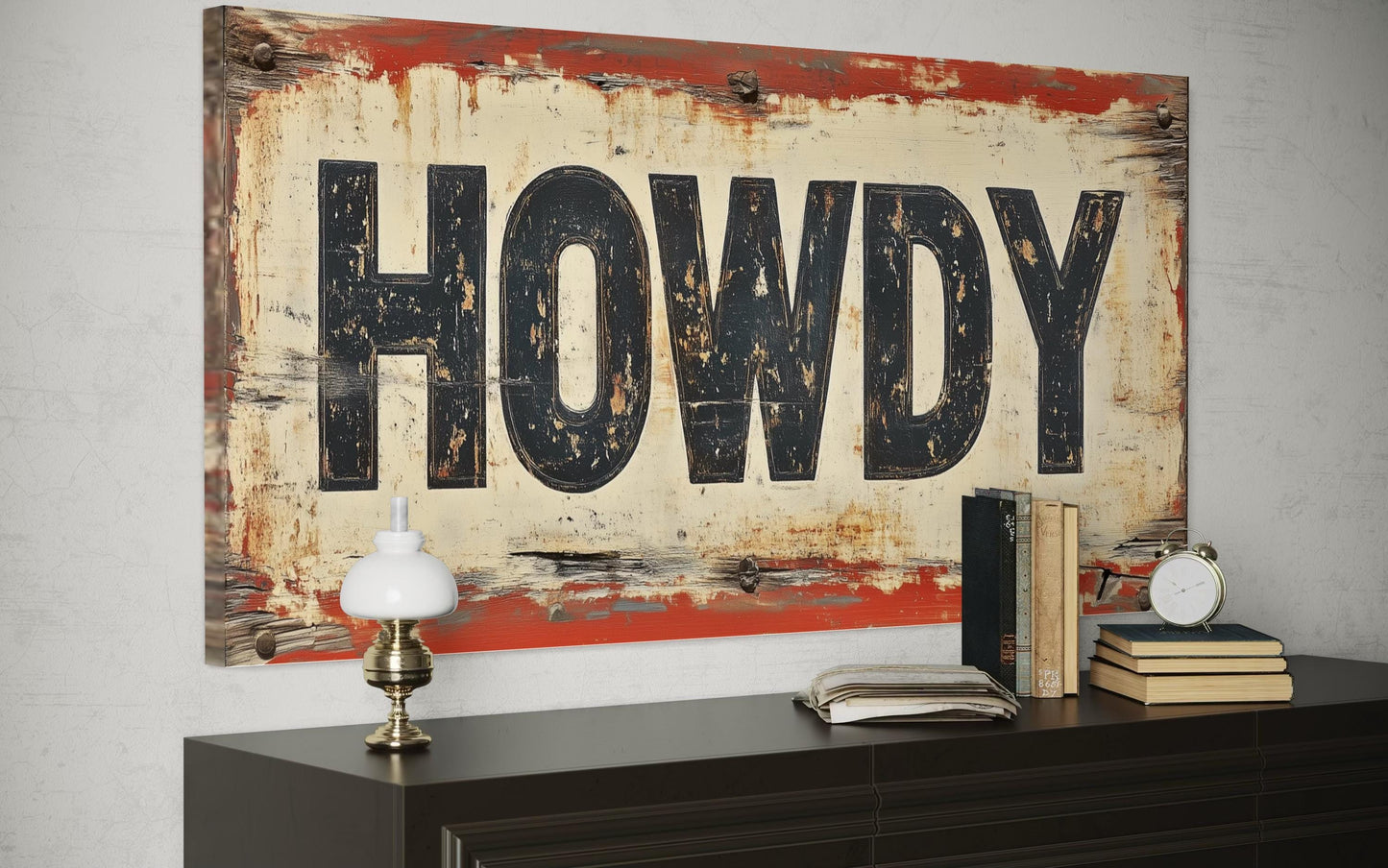 Rustic "Howdy" Sign Framed Canvas Wall Art