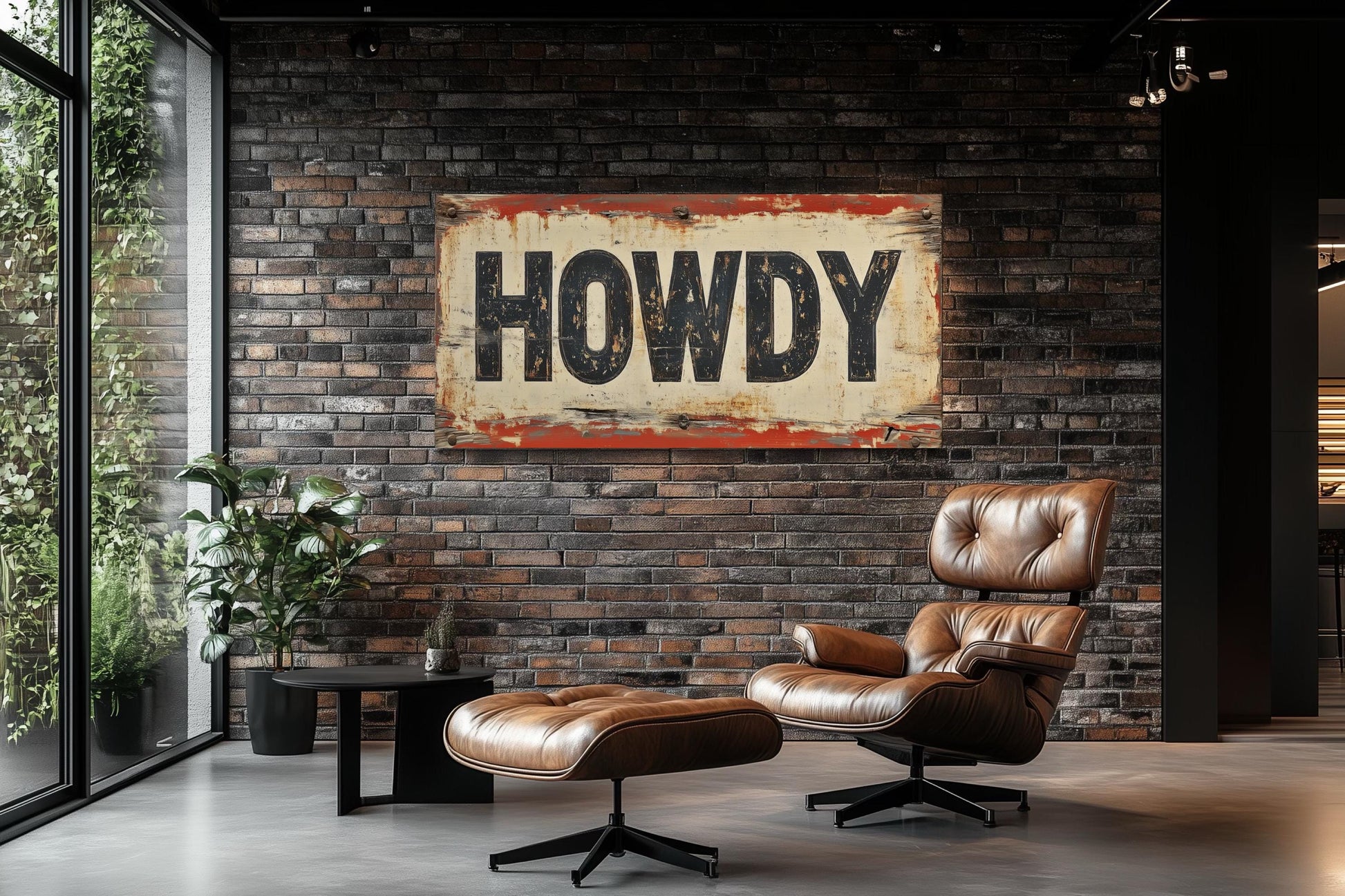 Rustic "Howdy" Sign Framed Canvas Wall Art