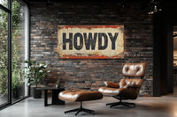 Rustic "Howdy" Sign Framed Canvas Wall Art