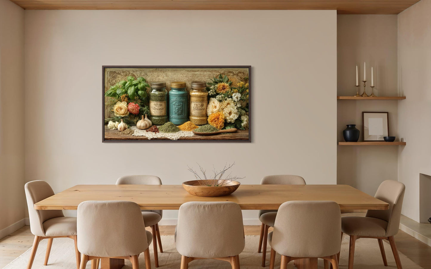 Rustic Kitchen Wall Art - Farmhouse Dining Room Decor | Herbs & Spices Canvas Print