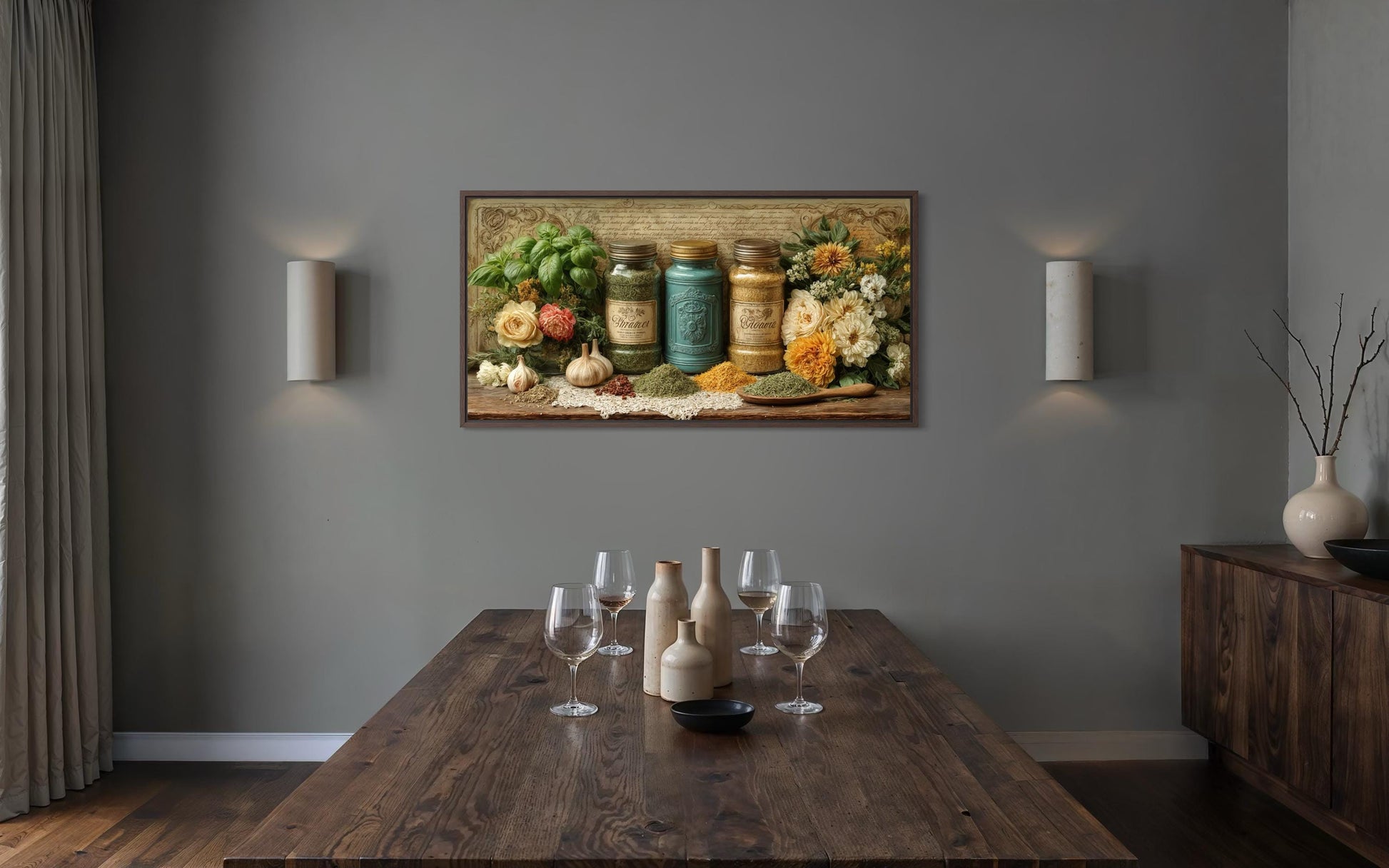 Rustic Kitchen Wall Art - Farmhouse Dining Room Decor | Herbs & Spices Canvas Print