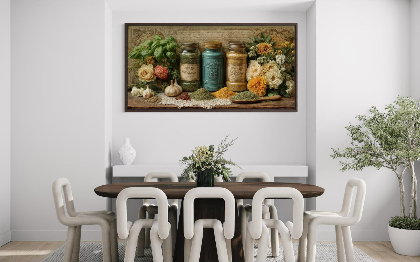 Rustic Kitchen Wall Art - Farmhouse Dining Room Decor | Herbs & Spices Canvas Print