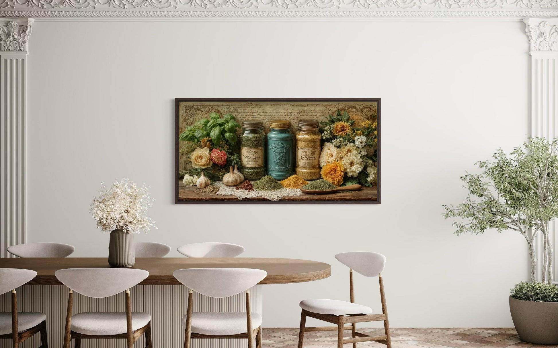 Rustic Kitchen Wall Art - Farmhouse Dining Room Decor | Herbs & Spices Canvas Print