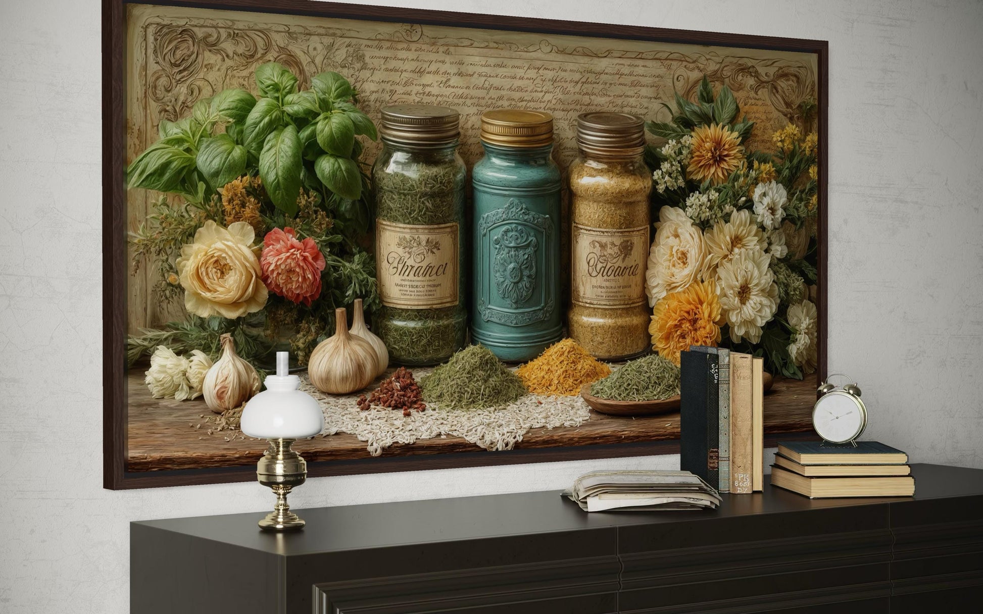 Rustic Kitchen Wall Art - Farmhouse Dining Room Decor | Herbs & Spices Canvas Print