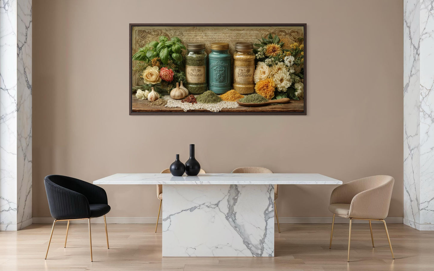 Rustic Kitchen Wall Art - Farmhouse Dining Room Decor | Herbs & Spices Canvas Print