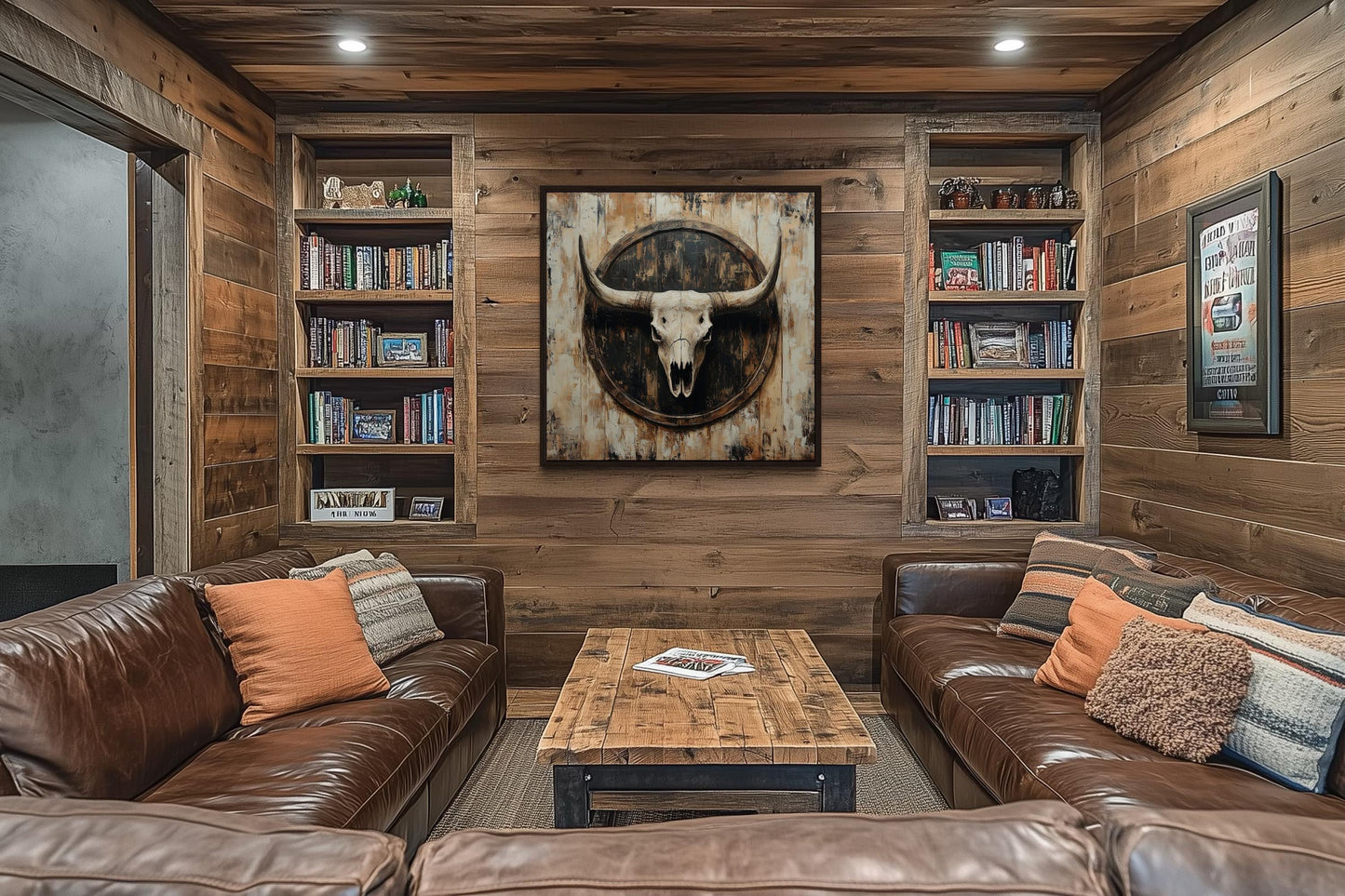 Rustic Longhorn Skull Framed Canvas Wall Art - Western Decor