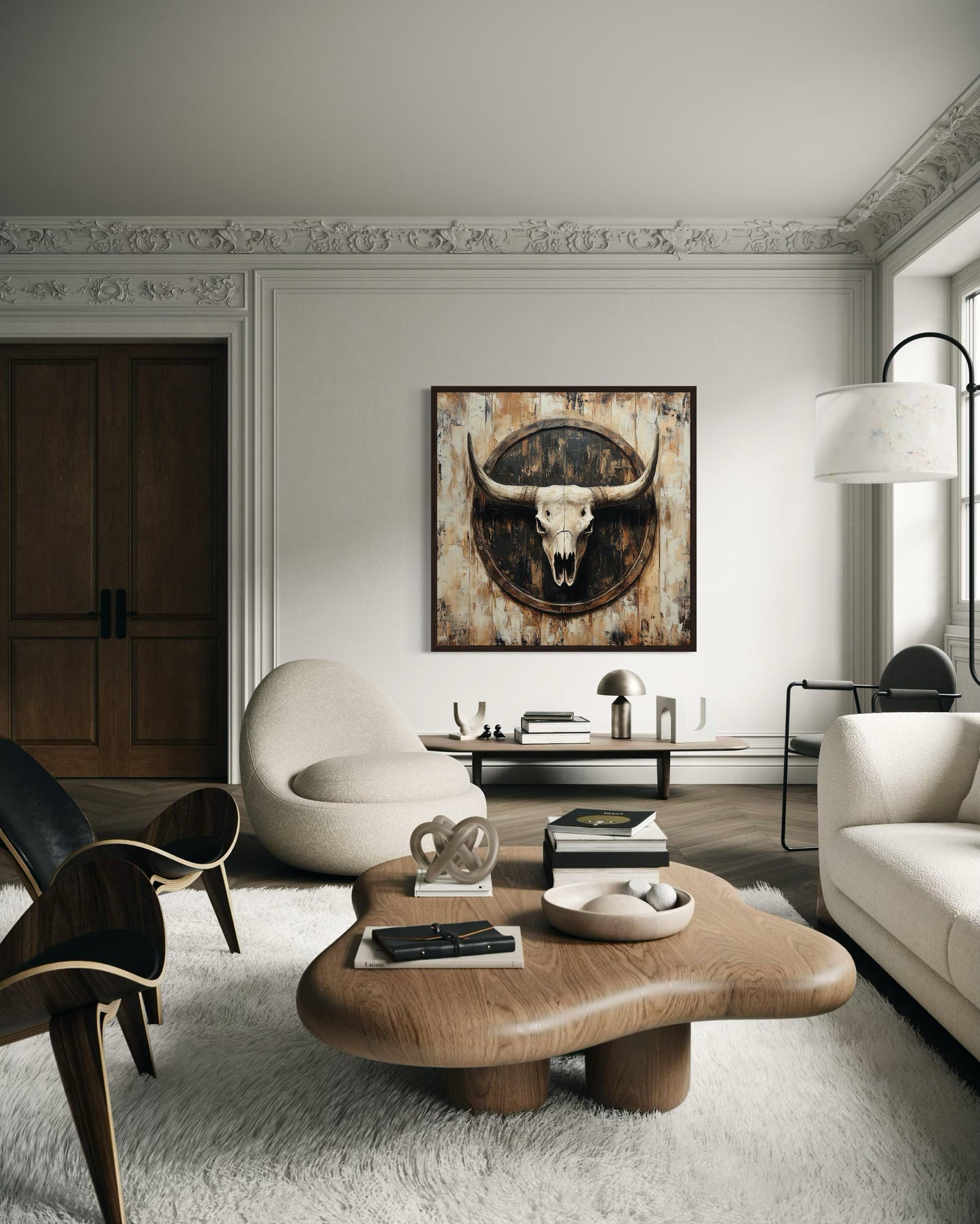 Rustic Longhorn Skull Framed Canvas Wall Art - Western Decor