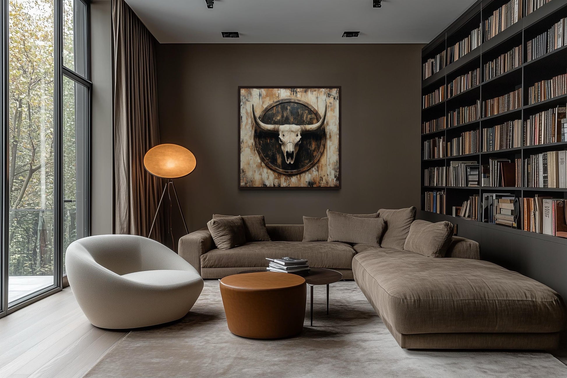 Rustic Longhorn Skull Framed Canvas Wall Art - Western Decor