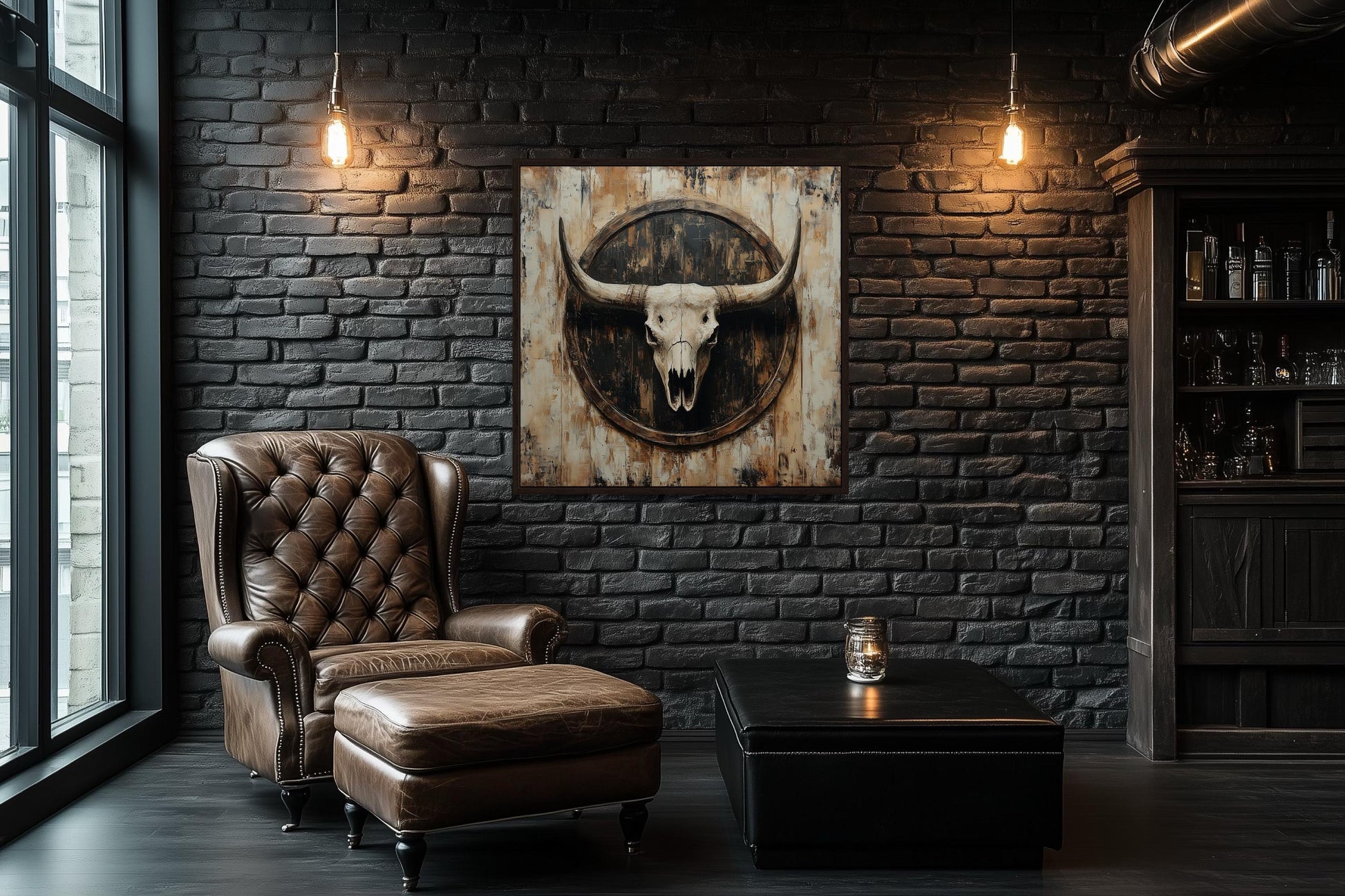 Rustic Longhorn Skull Framed Canvas Wall Art - Western Decor