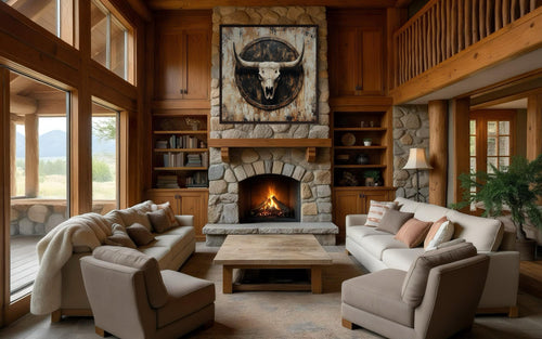 Rustic Longhorn Skull Framed Canvas Wall Art - Western Decor