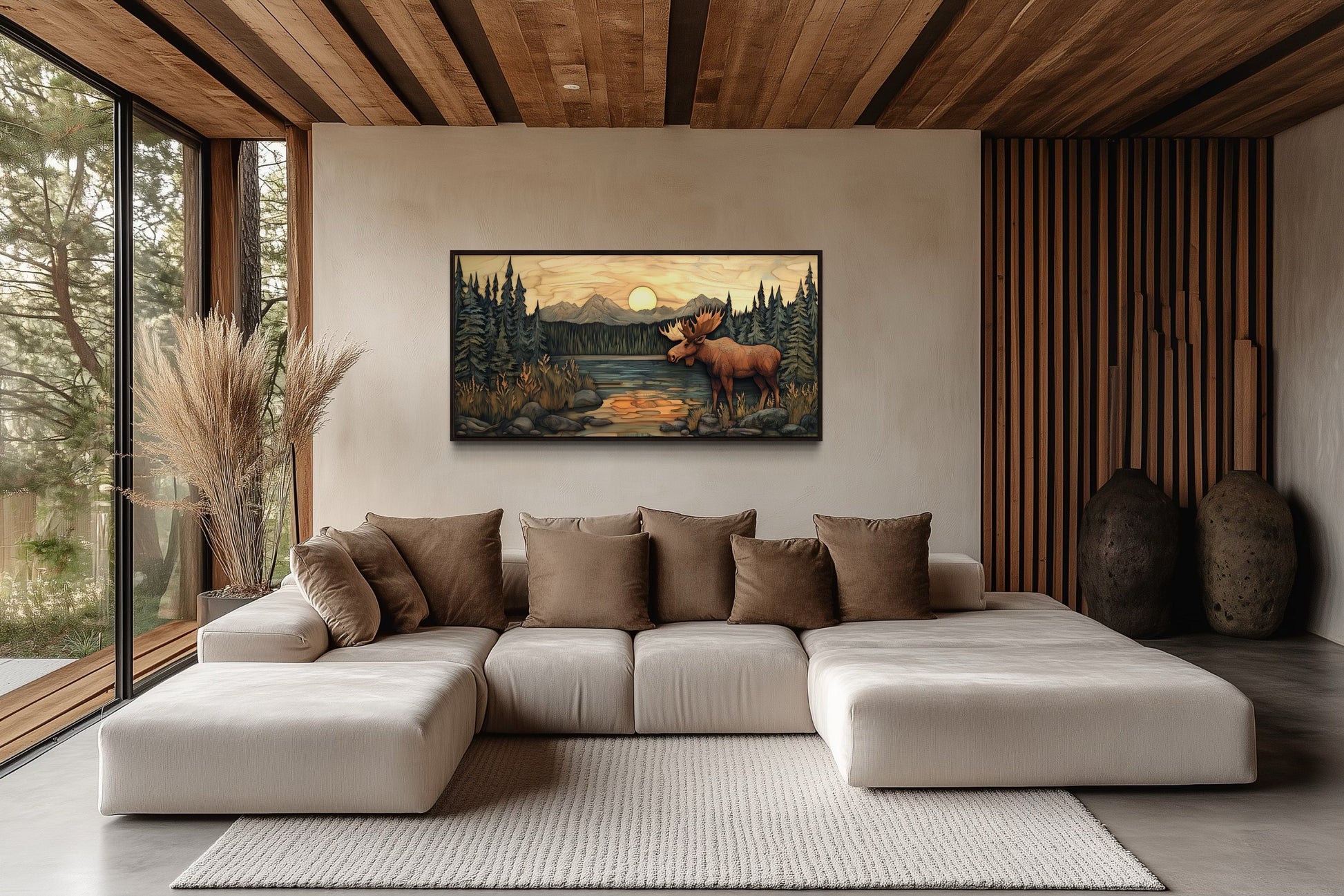 Rustic Moose Painting Framed Cabin Wall Decor Canvas Wall Art