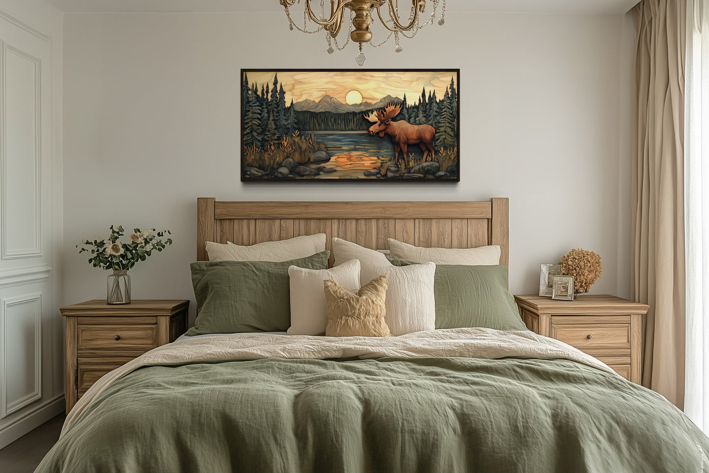 Rustic Moose Painting Framed Cabin Wall Decor Canvas Wall Art