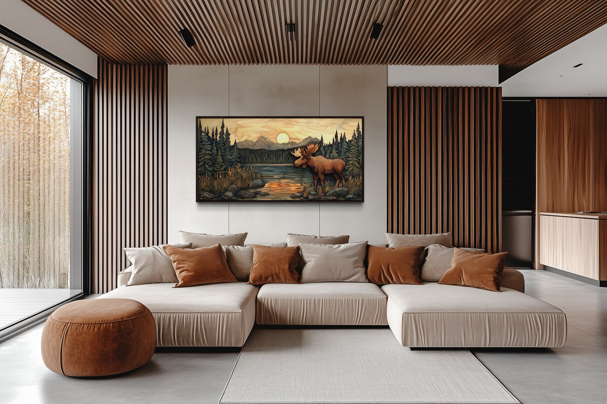 Rustic Moose Painting Framed Cabin Wall Decor Canvas Wall Art