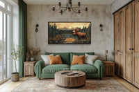Rustic Moose Painting Framed Cabin Wall Decor Canvas Wall Art