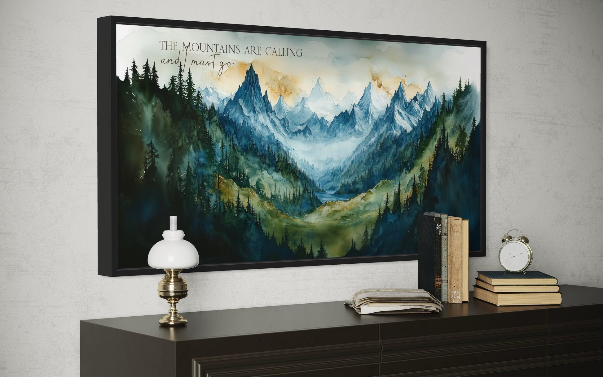 Mountains Are Calling And I Must Go Wall Art - Framed Nature Artwork For Cabin Dexor