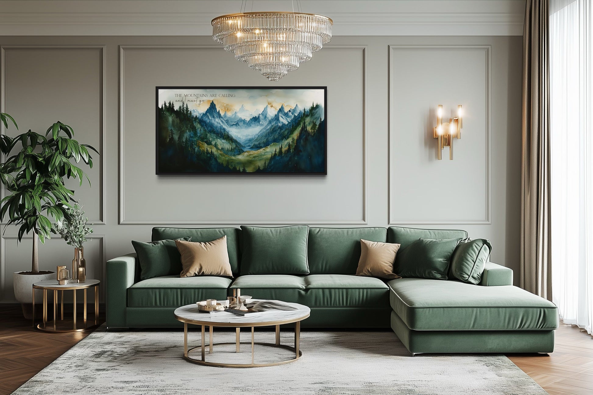 Mountains Are Calling And I Must Go Wall Art - Framed Nature Artwork For Cabin Dexor