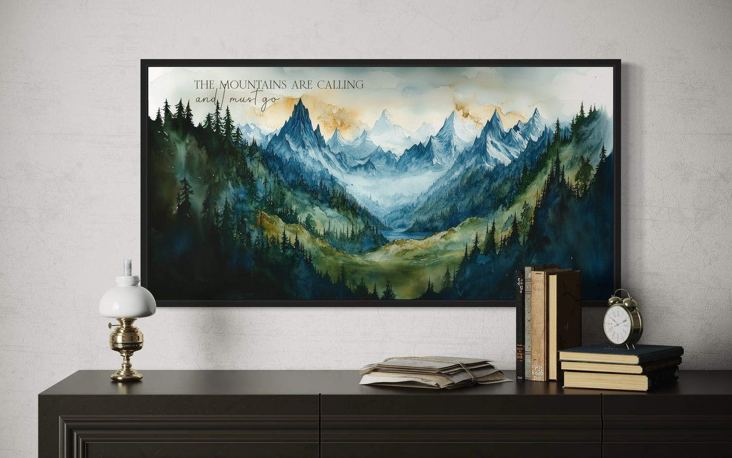 Mountains Are Calling And I Must Go Wall Art - Framed Nature Artwork For Cabin Dexor