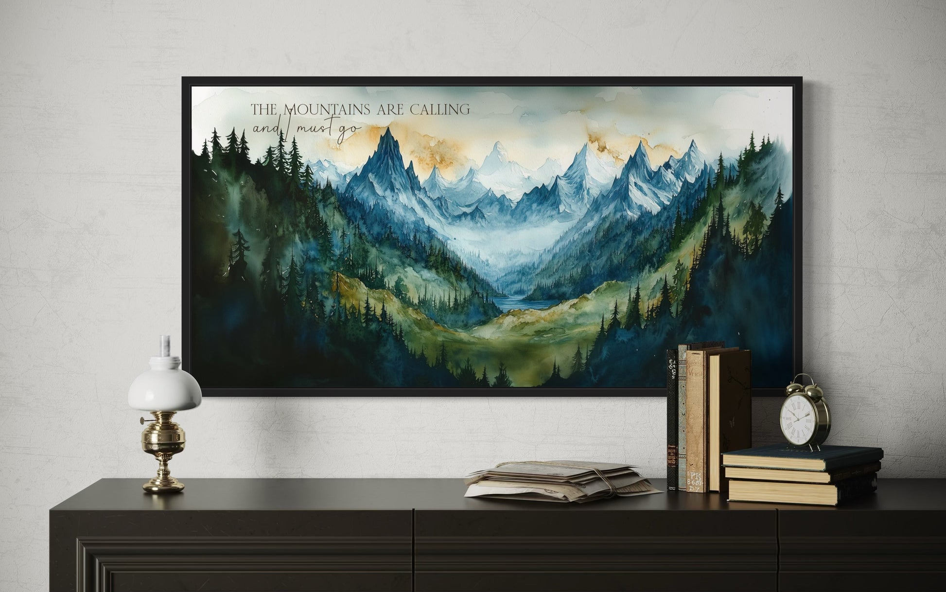 Mountains Are Calling And I Must Go Wall Art - Framed Nature Artwork For Cabin Dexor