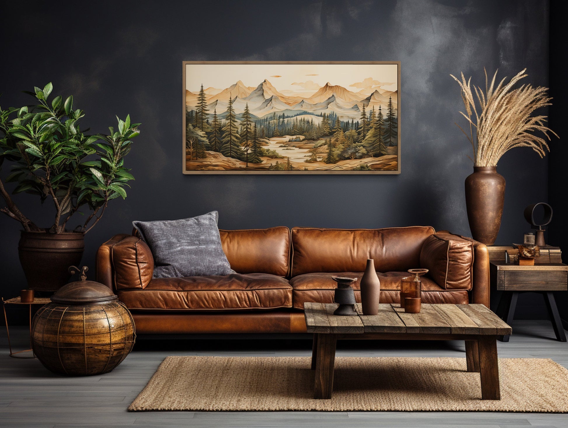 Rustic Mountain Wall Art – Layered Wood Panel Nature Wall Decor for Cabin Style