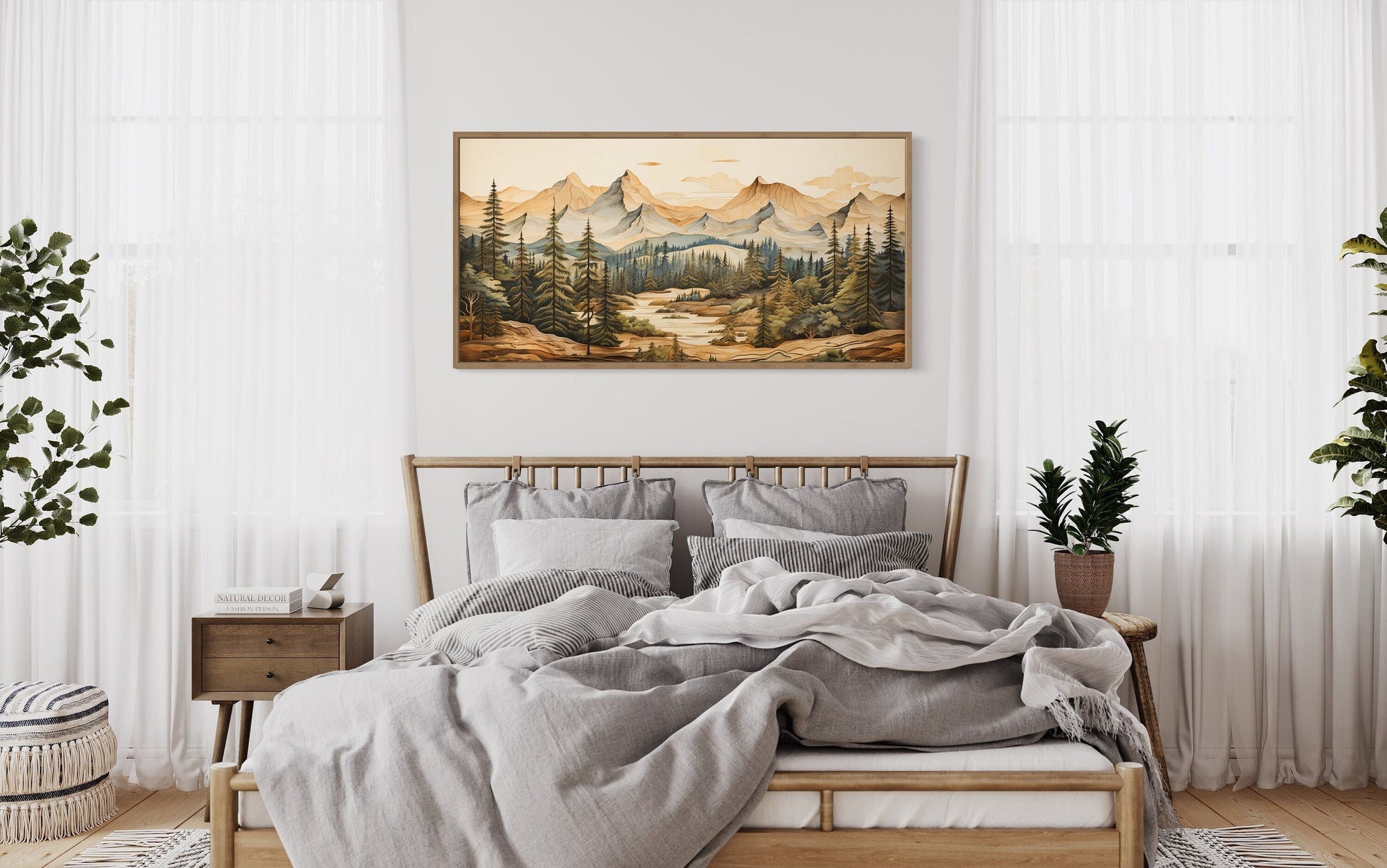 Rustic Mountain Wall Art – Layered Wood Panel Nature Wall Decor for Cabin Style