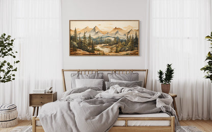Rustic Mountain Wall Art – Layered Wood Panel Nature Wall Decor for Cabin Style