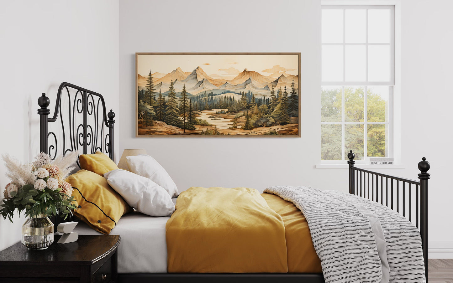 Rustic Mountain Wall Art – Layered Wood Panel Nature Wall Decor for Cabin Style