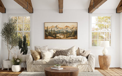 Rustic Mountain Wall Art – Layered Wood Panel Nature Wall Decor for Cabin Style