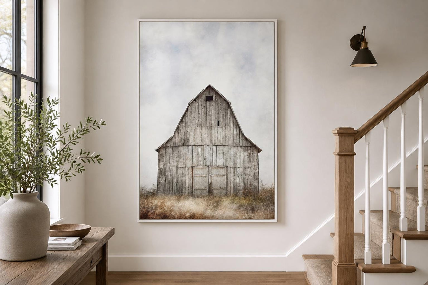Rustic Old Barn In The Field Vertical Farmhouse Wall Decor Canvas Wall Art