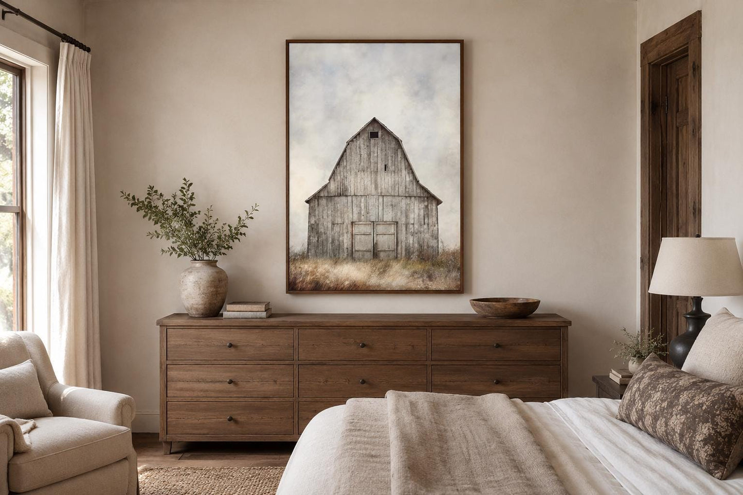Rustic Old Barn In The Field Vertical Farmhouse Wall Decor Canvas Wall Art