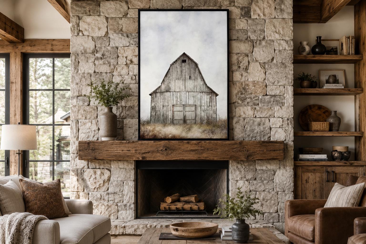 Rustic Old Barn In The Field Vertical Farmhouse Wall Decor Canvas Wall Art