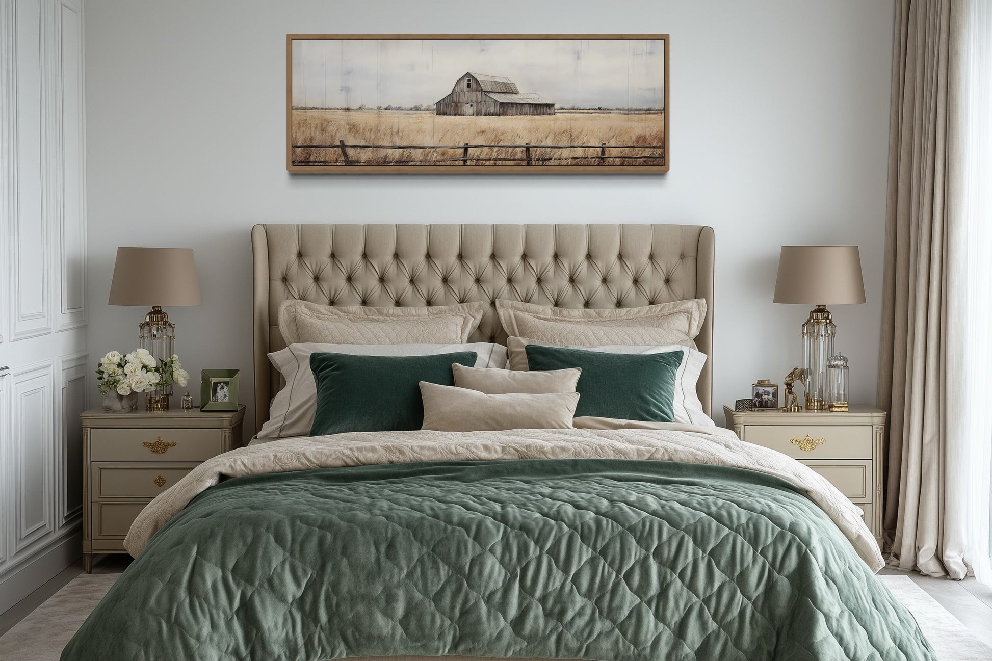 Rustic Old Barn Painting On Wood Long Narrow Framed Canvas Wall Art