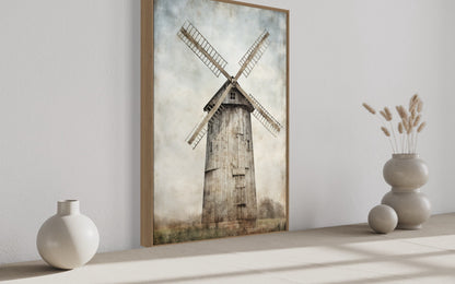 Rustic Old Windmill Painting Farmhouse Wall Decor Canvas Wall Art