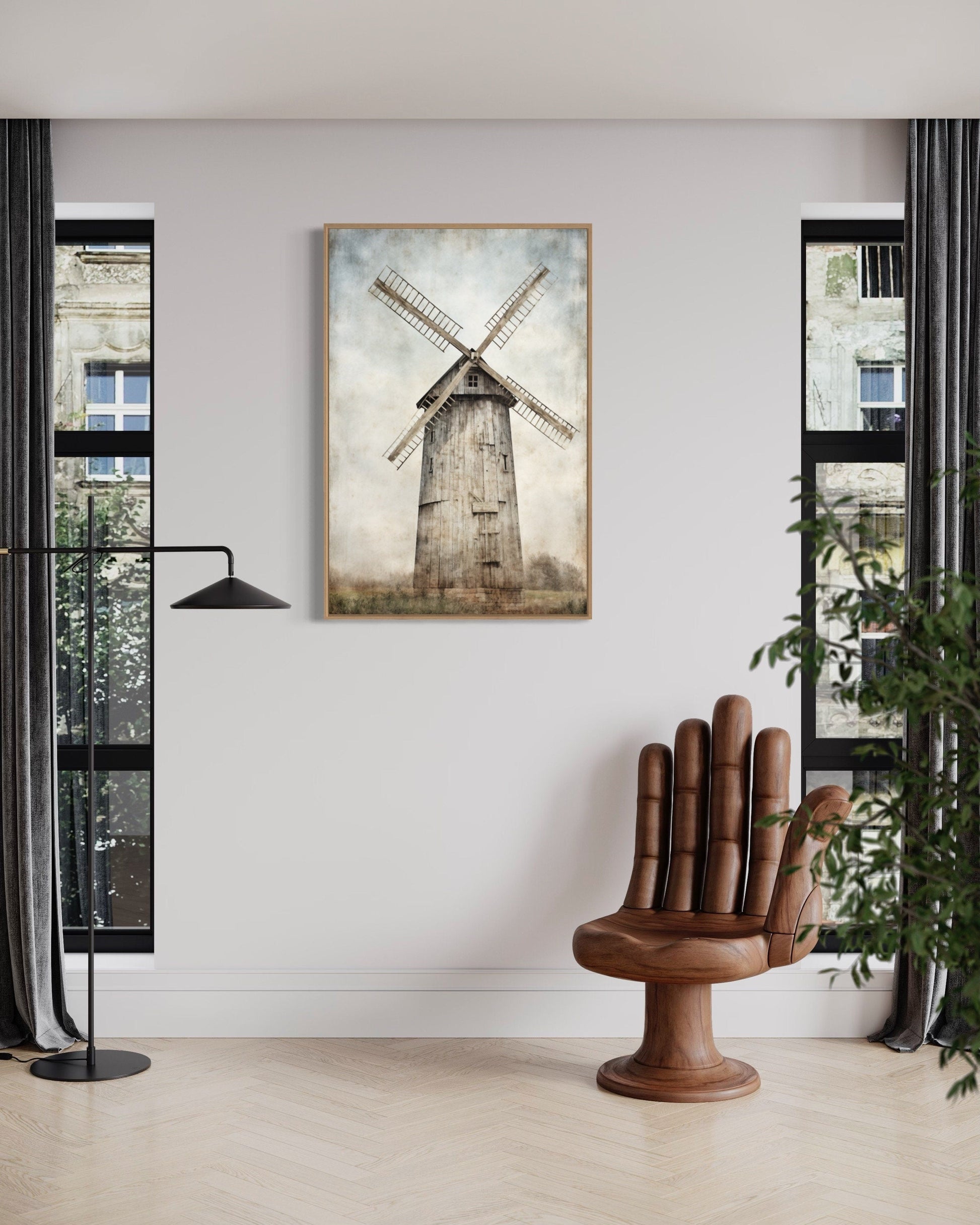 Rustic Old Windmill Painting Farmhouse Wall Decor Canvas Wall Art