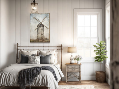 Rustic Old Windmill Painting Farmhouse Wall Decor Canvas Wall Art