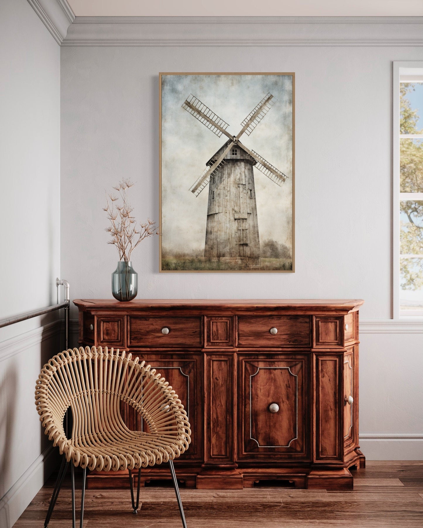 Rustic Old Windmill Painting Farmhouse Wall Decor Canvas Wall Art