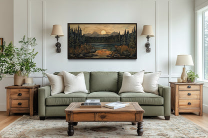 Rustic Pine Tree Wall Art – Layered Wood Decor | Framed Canvas for Cozy Lodge