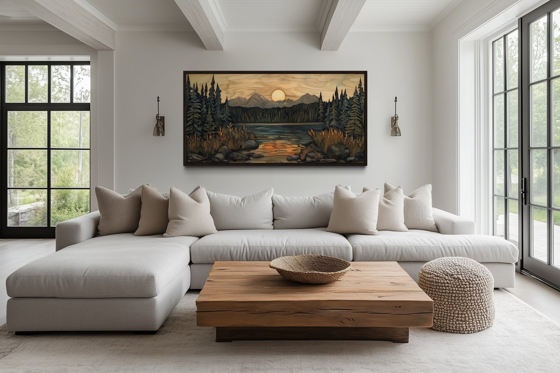 Rustic Pine Tree Wall Art – Layered Wood Decor | Framed Canvas for Cozy Lodge