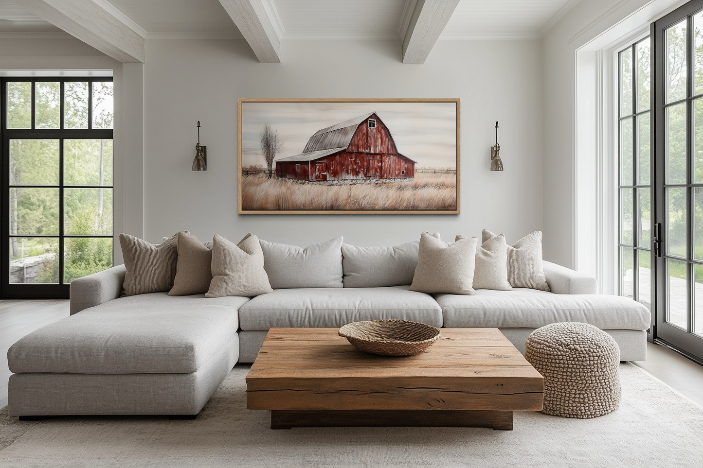 Rustic Red Old Farm Barn Painting On Wood Farmhouse Canvas Wall Art