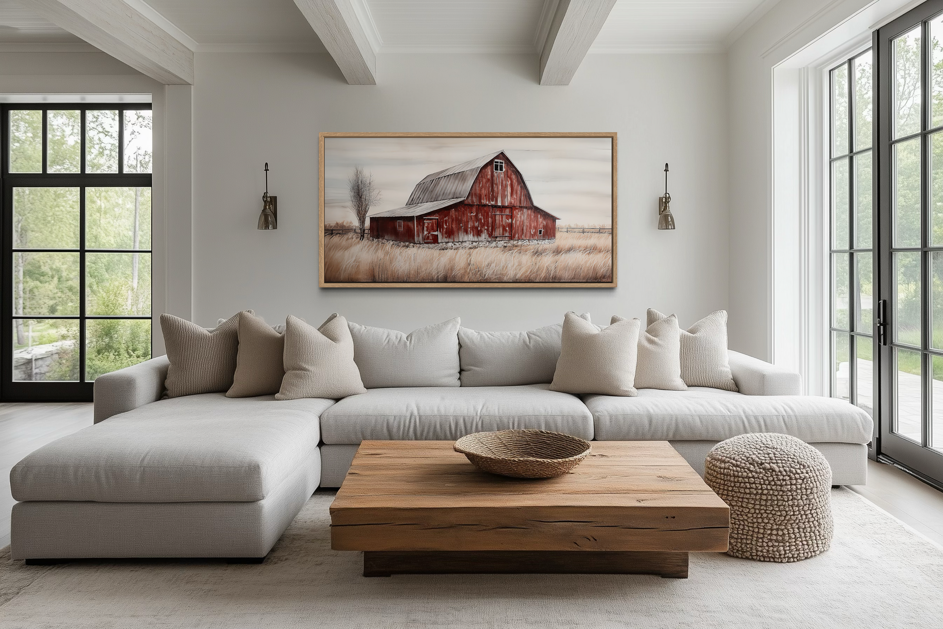 Rustic Red Old Farm Barn Painting On Wood Farmhouse Canvas Wall Art
