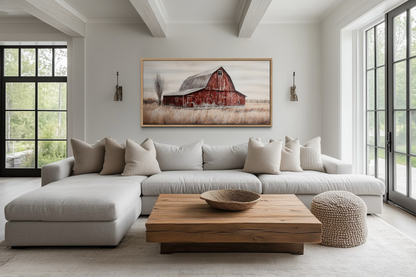 Rustic Red Old Farm Barn Painting On Wood Farmhouse Canvas Wall Art