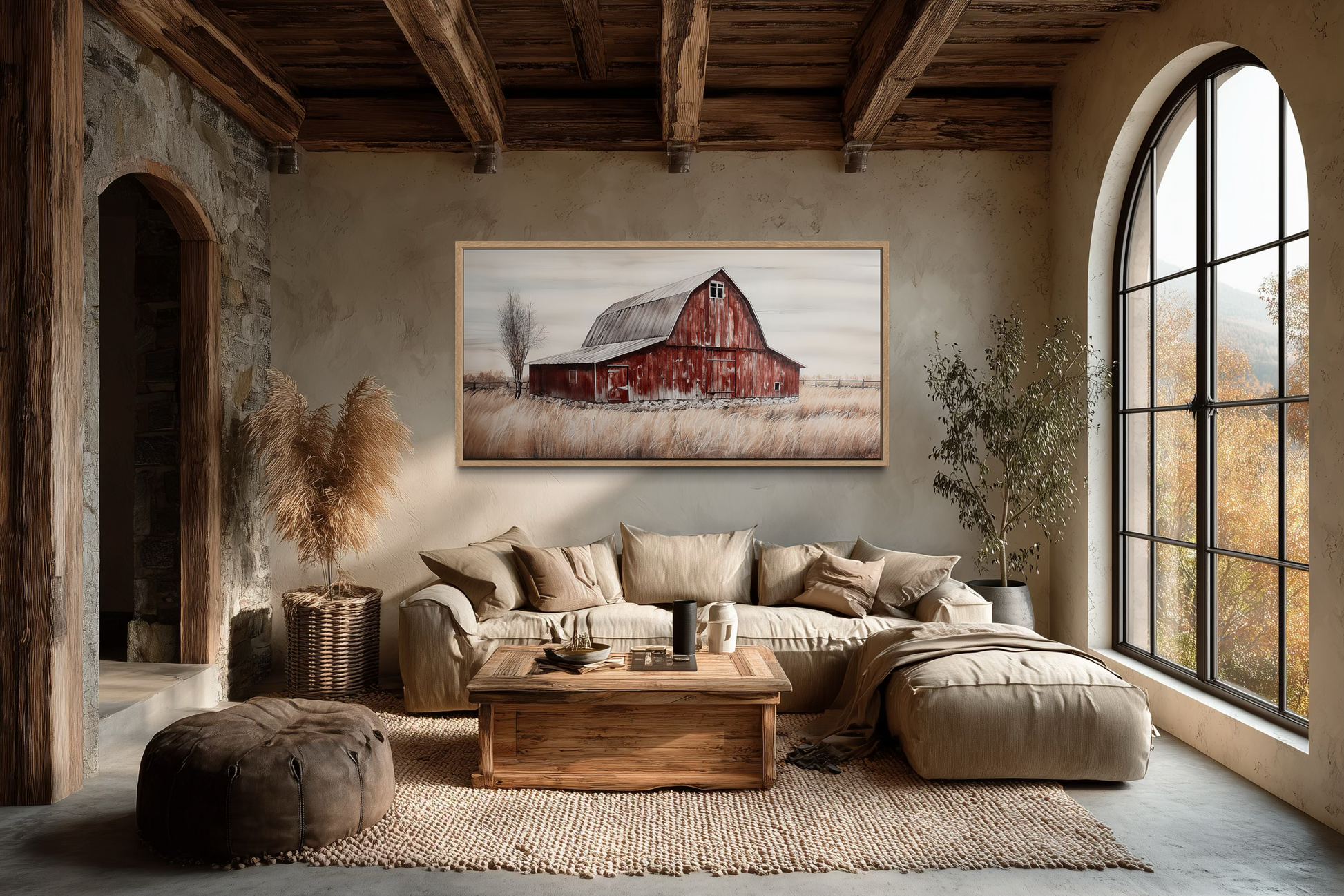 Rustic Red Old Farm Barn Painting On Wood Farmhouse Canvas Wall Art