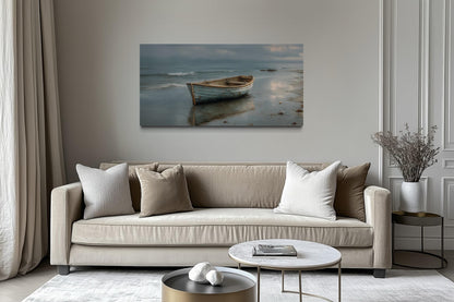 Rustic Rowboat On Beach Coastal Framed Canvas Wall Art