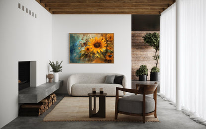 Rustic Sunflower And Butterfly Painting Farmhouse Framed Canvas Wall Art