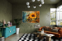 Rustic Sunflower And Butterfly Painting Farmhouse Framed Canvas Wall Art